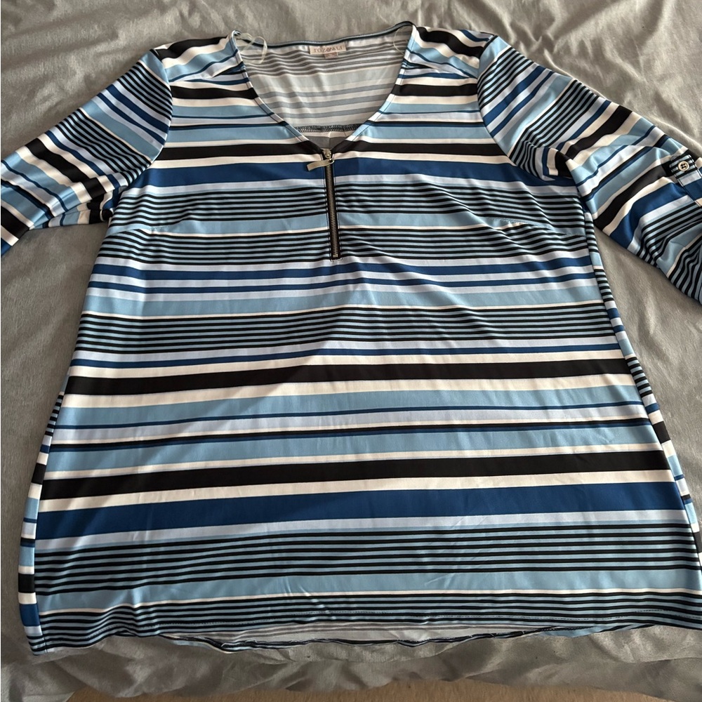 Roz & Ali Blue Striped Long Sleeve Top